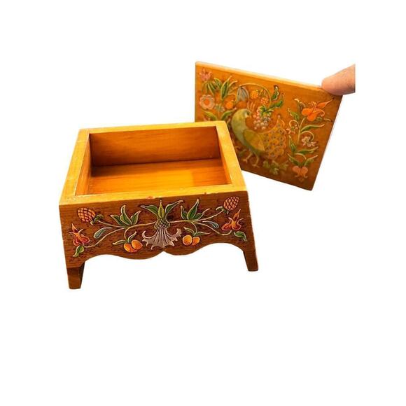 Irvin Herbein Folk Art wooden Bench box hand painted handmade - Picture 4 of 9